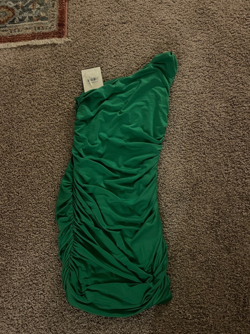 Hello Molly Emerald Green One-Shoulder Dress with Ruched Detail